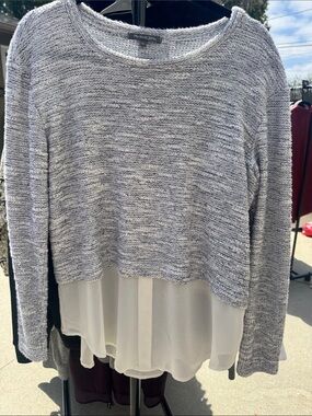 Michael Stars Gray-Marled Cozy Knit Sweater with built in silk under blouse